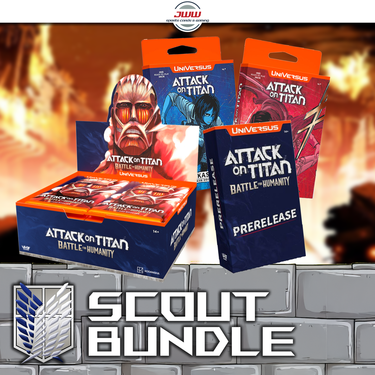 UniVersus Attack on Titan: Battle for Humanity Scout Bundle (2x Clash Decks, 1x Booster Box, 1x Prerelease Kit)